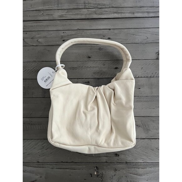 STAUD Felix Ruched Leather Shoulder Bag in Cream NWT - Picture 3 of 13